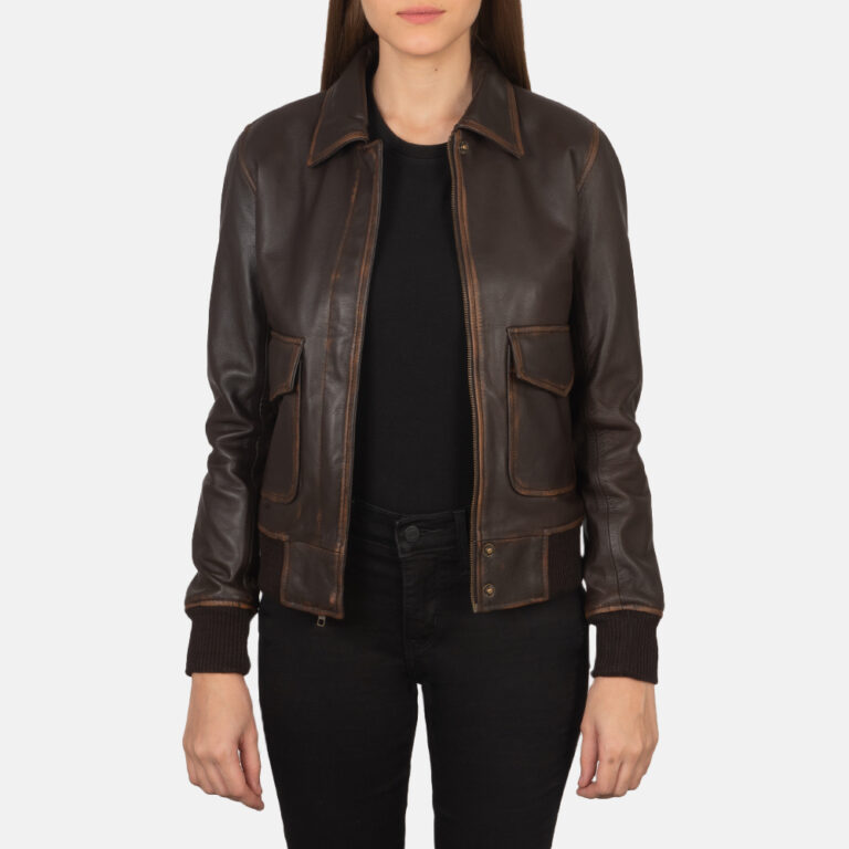 Womens Westa A-2 Brown Leather Bomber Jacket Open Front-4-1659377749036